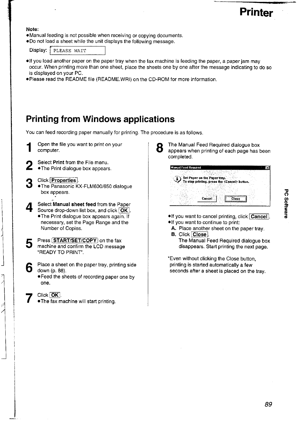 Printing from windows appiications, Printer, Ehij | Panasonic KXFLM600NZ User Manual | Page 89 / 139