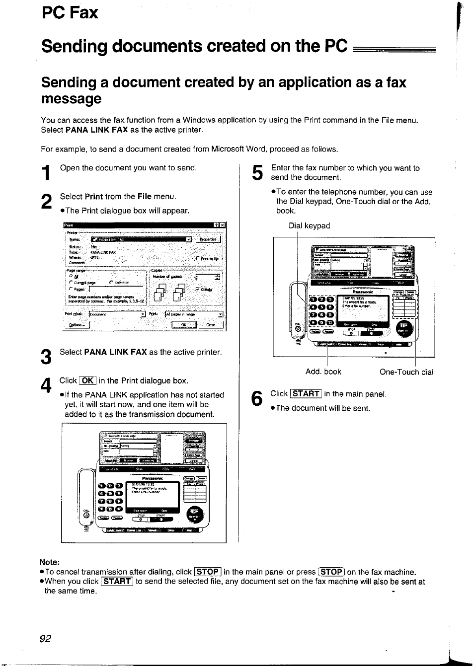 Sending documents created on the pc, Note, Sending documents created on the pc pc fax | Pigi | Panasonic KXFLM600NZ User Manual | Page 92 / 139