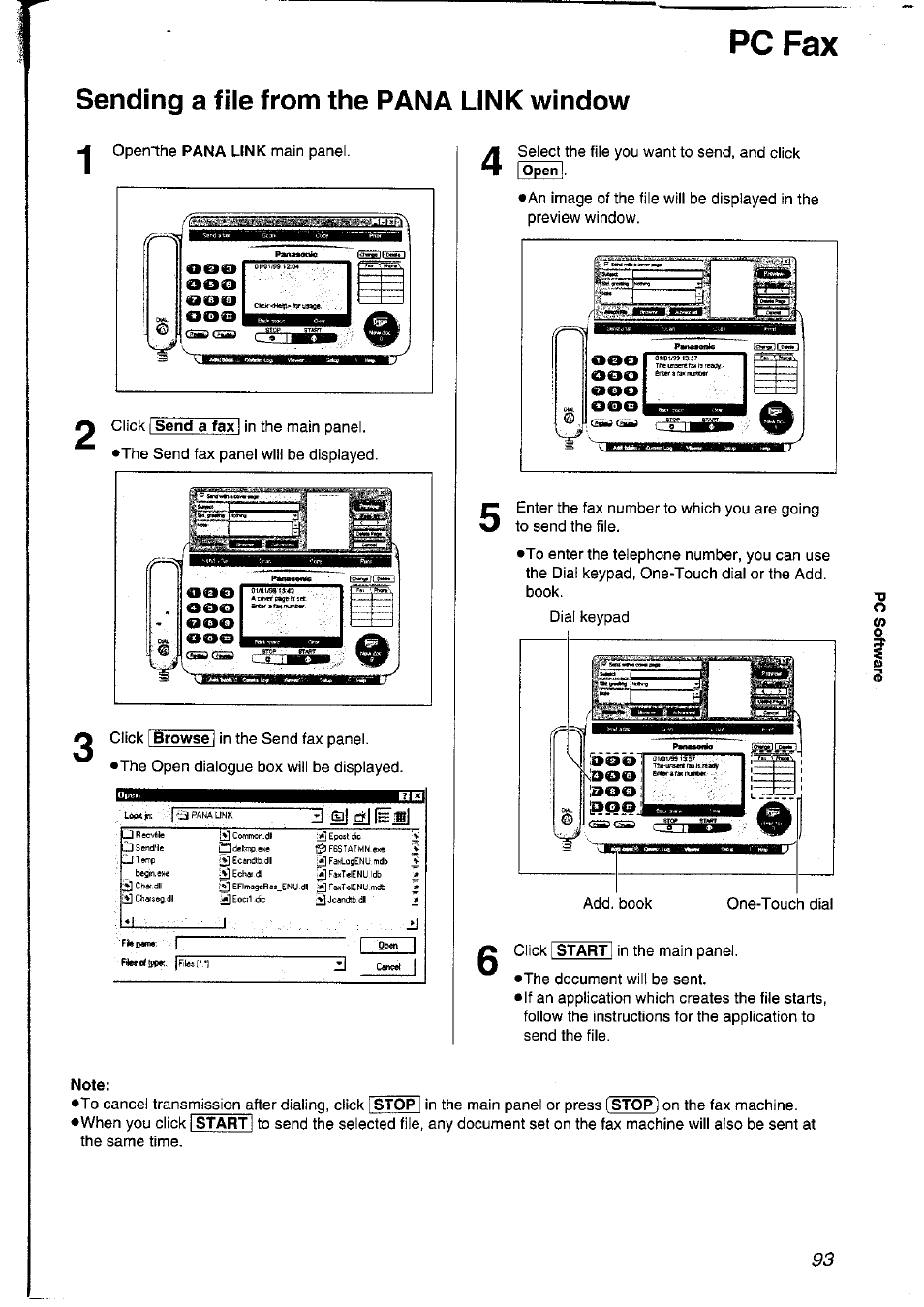 Pc fax, Sending a file from the pana link window | Panasonic KXFLM600NZ User Manual | Page 93 / 139
