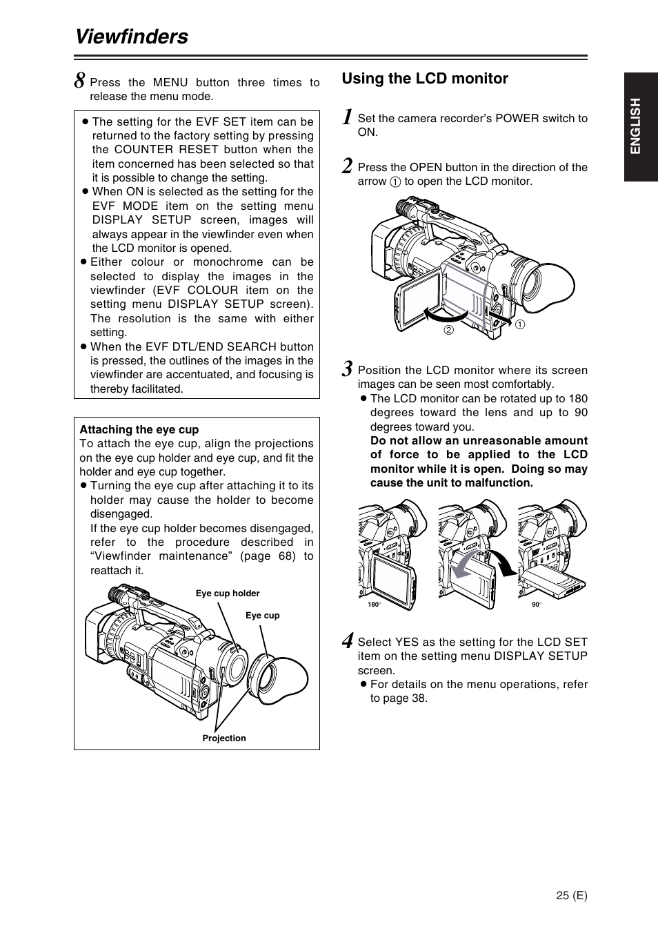 Viewfinders, Using the lcd monitor | Panasonic AG-DVX100A User Manual | Page 25 / 72