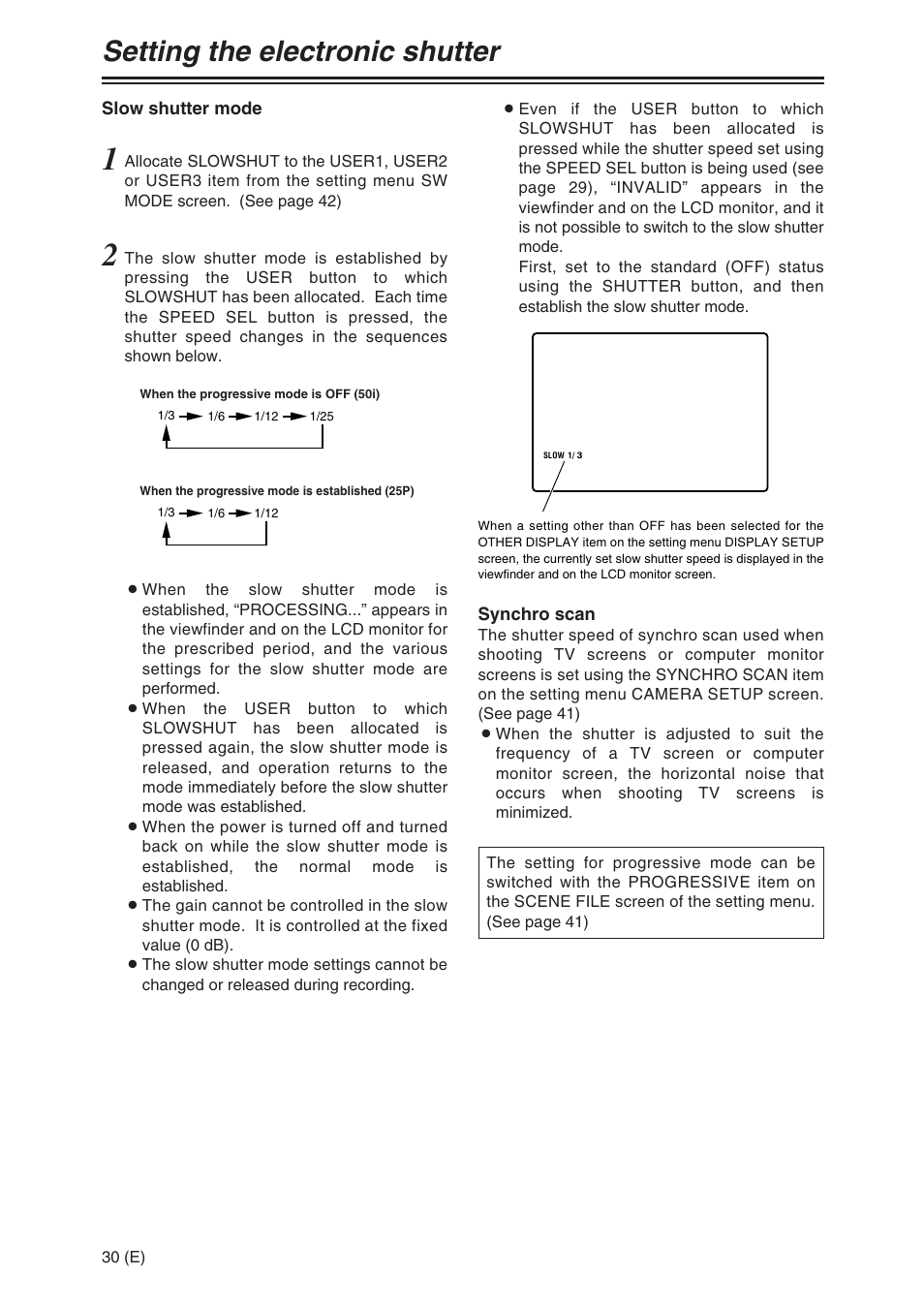 Setting the electronic shutter | Panasonic AG-DVX100A User Manual | Page 30 / 72