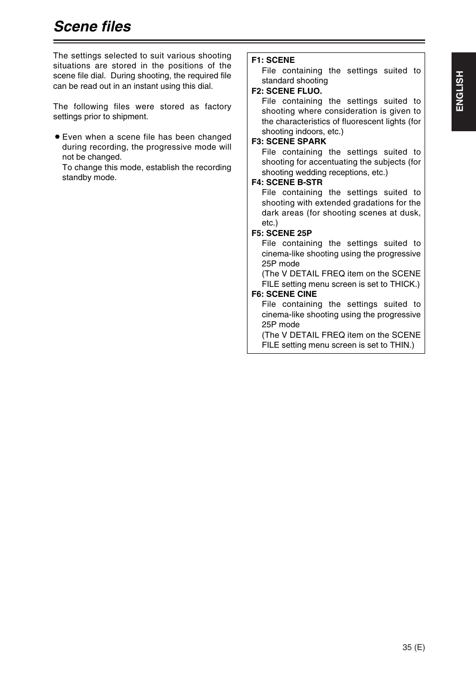 Scene files | Panasonic AG-DVX100A User Manual | Page 35 / 72