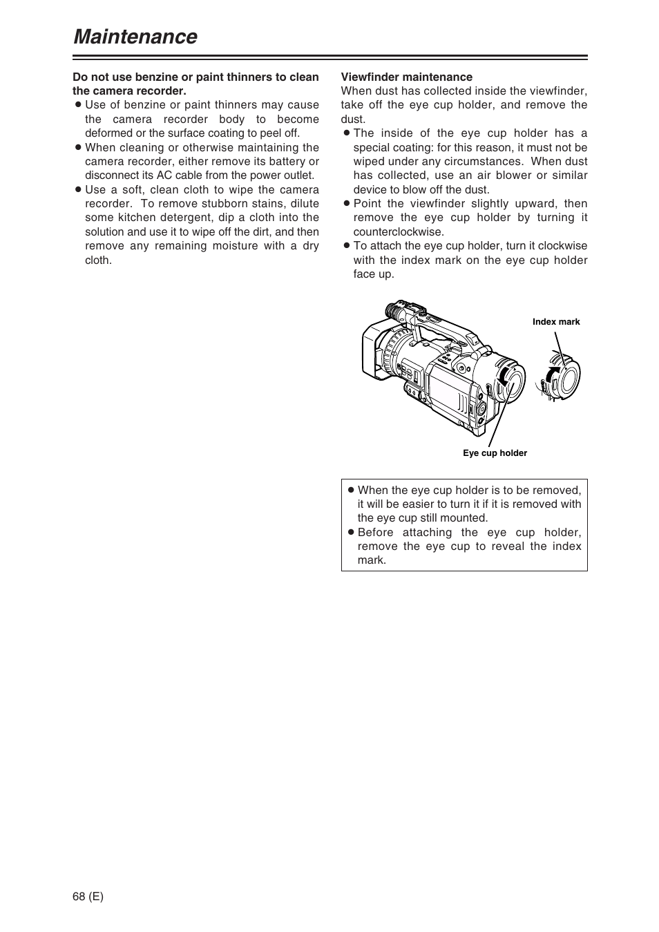 Maintenance | Panasonic AG-DVX100A User Manual | Page 68 / 72
