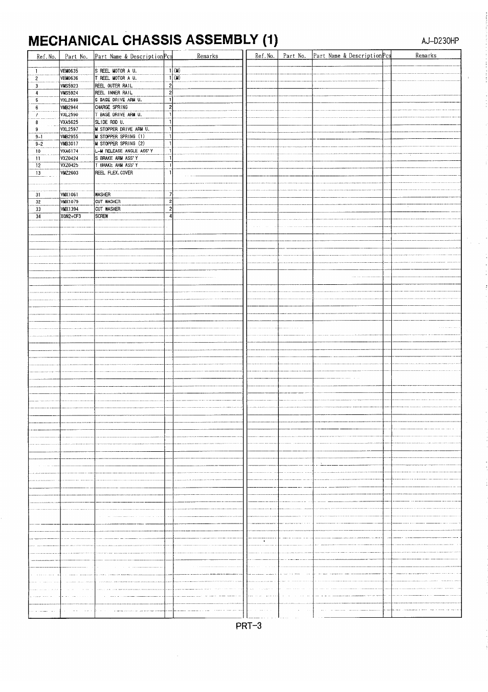 Mechanical chassis assembly (1) | Panasonic AJ-D230H User Manual | Page 6 / 16