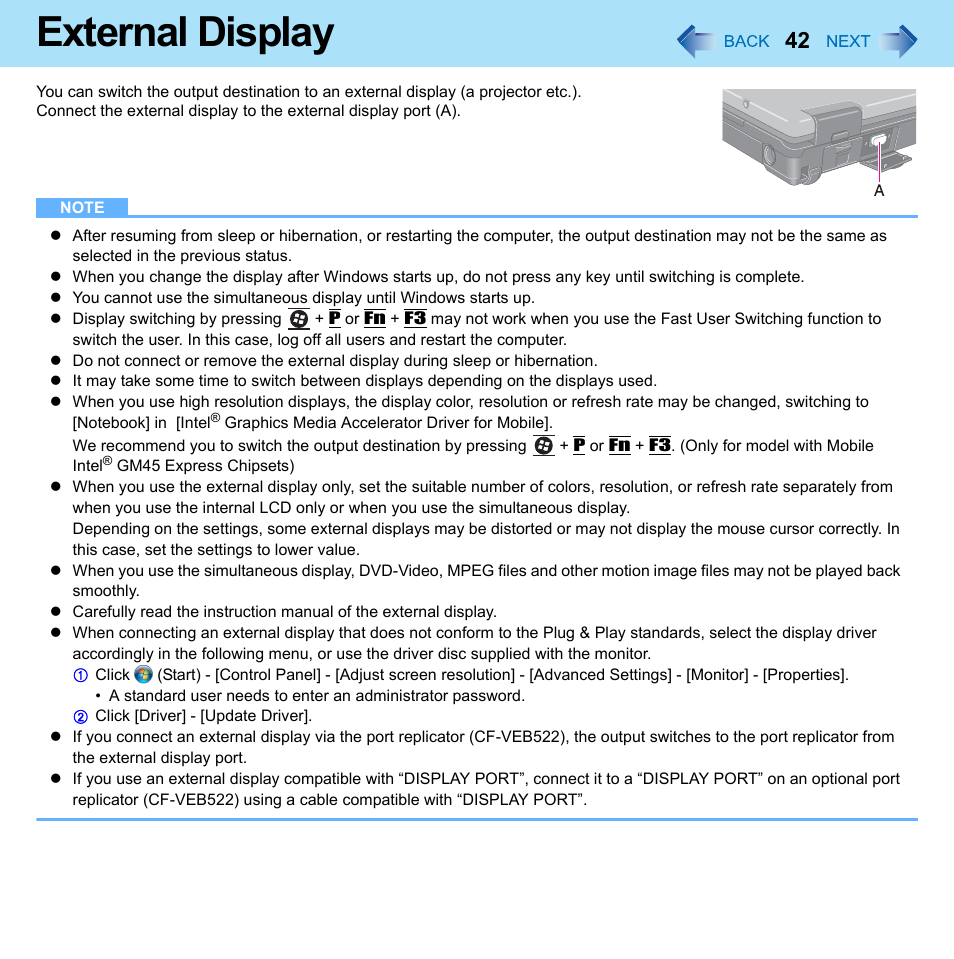 External display | Panasonic CF-52 Series User Manual | Page 42 / 106