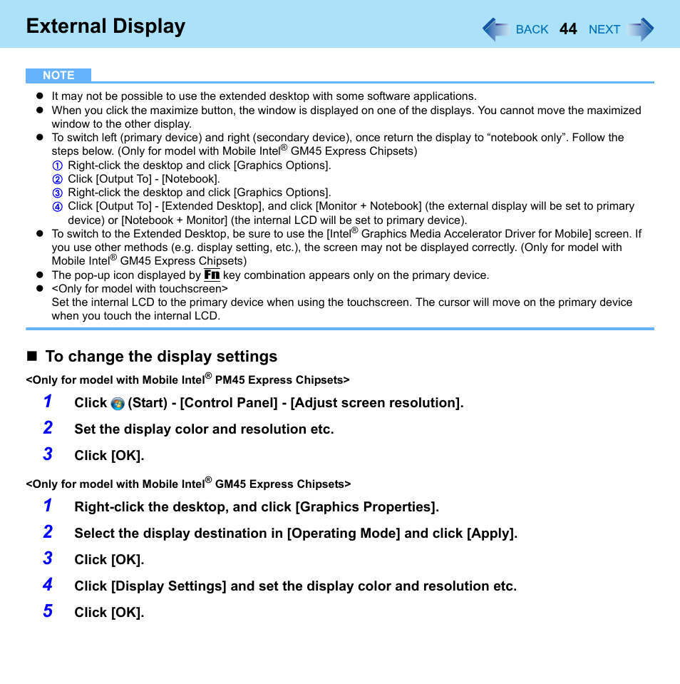 External display | Panasonic CF-52 Series User Manual | Page 44 / 106