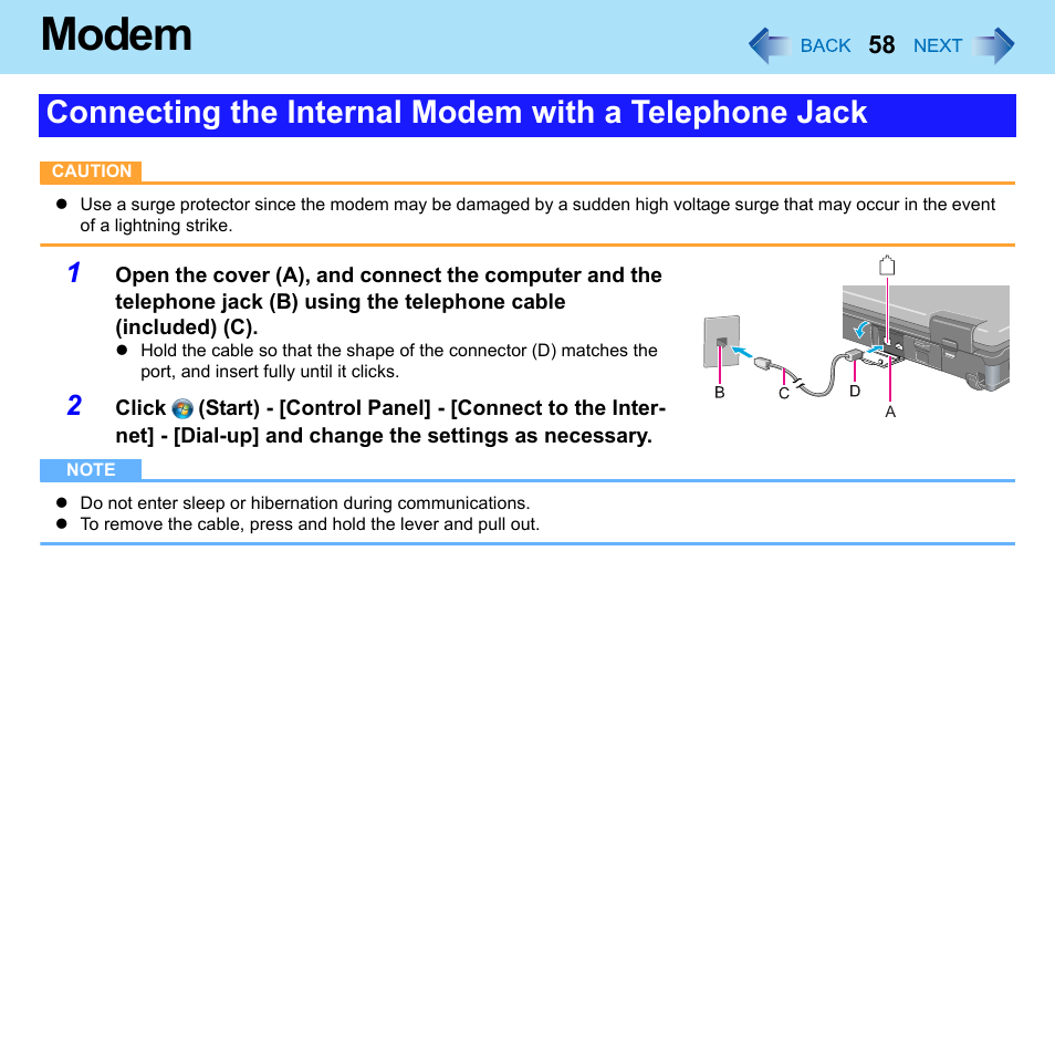 Modem | Panasonic CF-52 Series User Manual | Page 58 / 106