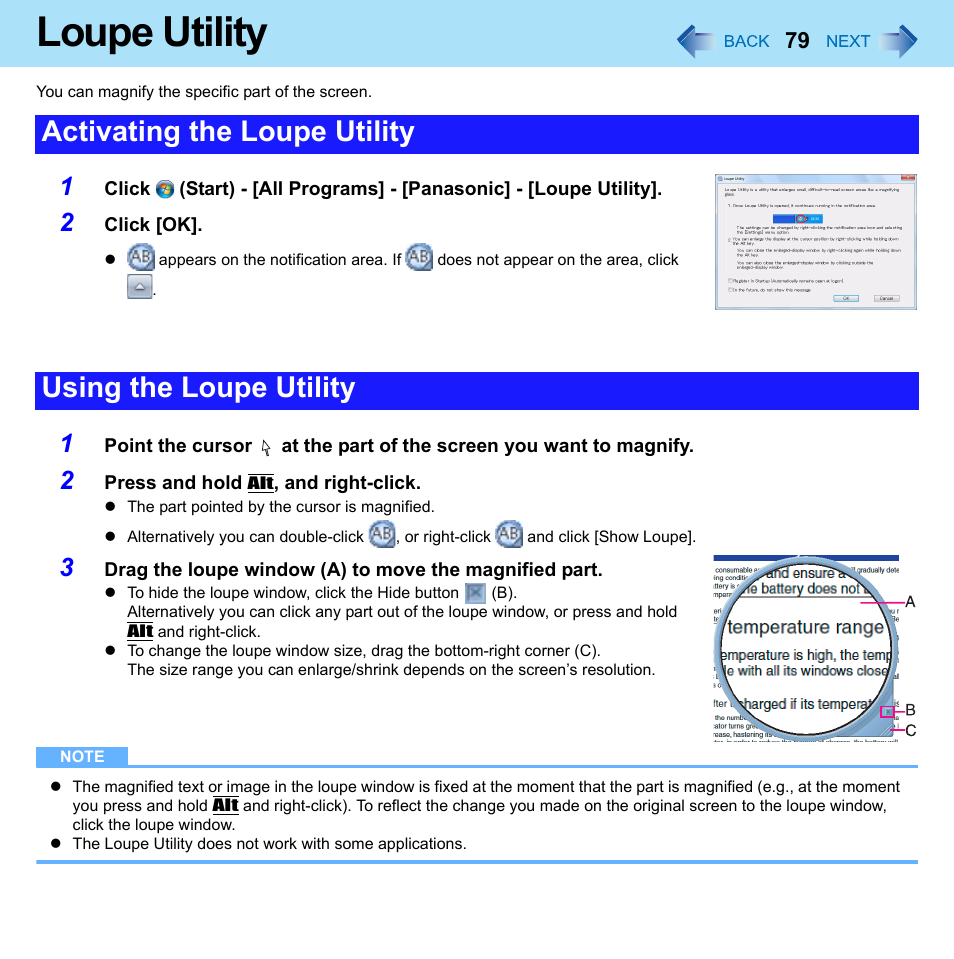 Loupe utility | Panasonic CF-52 Series User Manual | Page 79 / 106