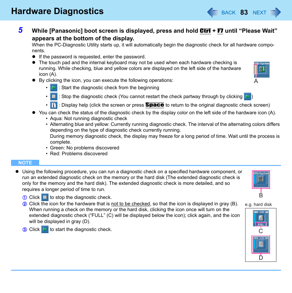 Hardware diagnostics | Panasonic CF-52 Series User Manual | Page 83 / 106