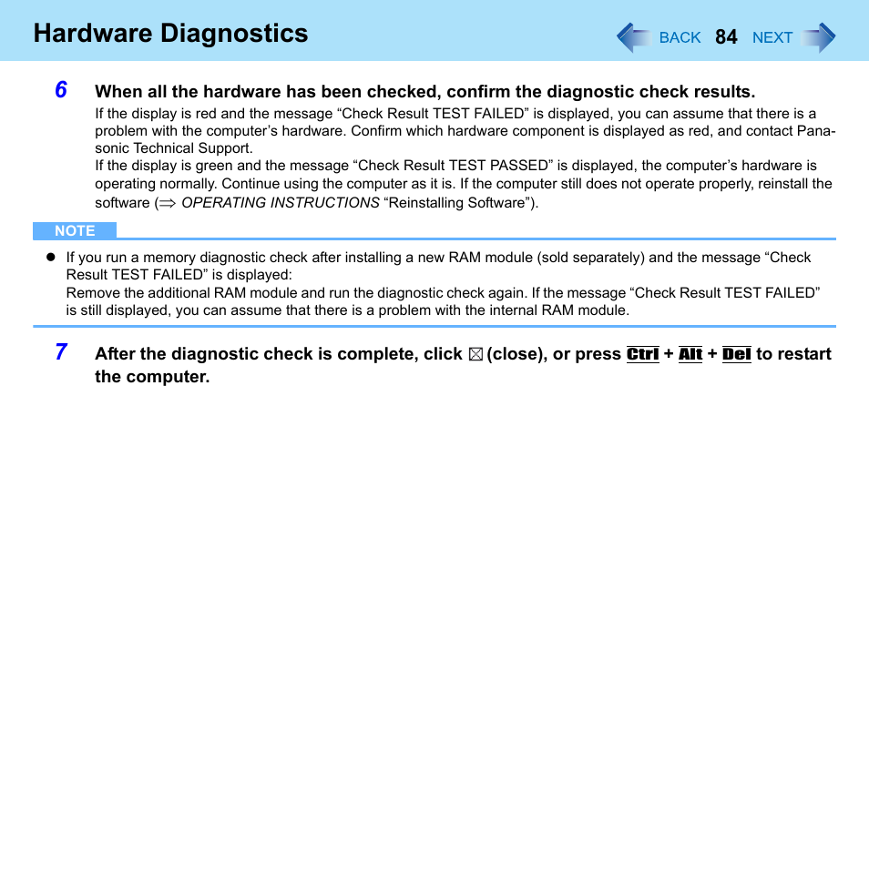 Hardware diagnostics | Panasonic CF-52 Series User Manual | Page 84 / 106