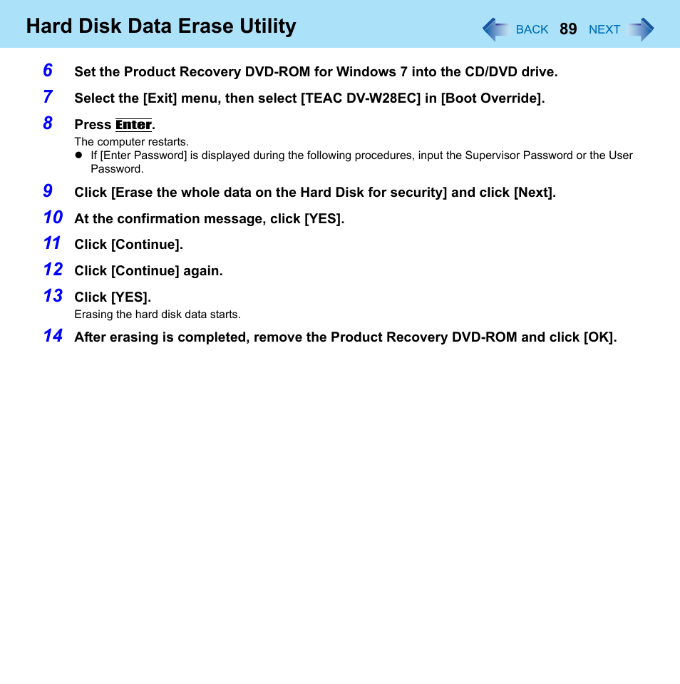 Hard disk data erase utility | Panasonic CF-52 Series User Manual | Page 89 / 106