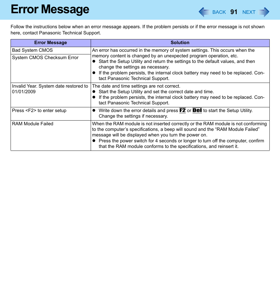 Error message | Panasonic CF-52 Series User Manual | Page 91 / 106