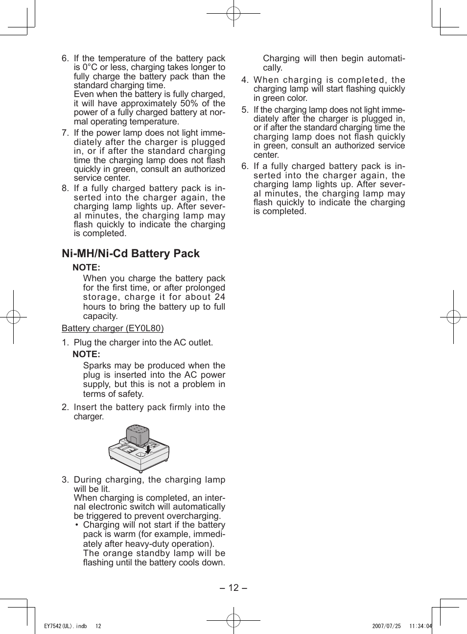 Ni-mh/ni-cd battery pack | Panasonic EY7542 User Manual | Page 12 / 48