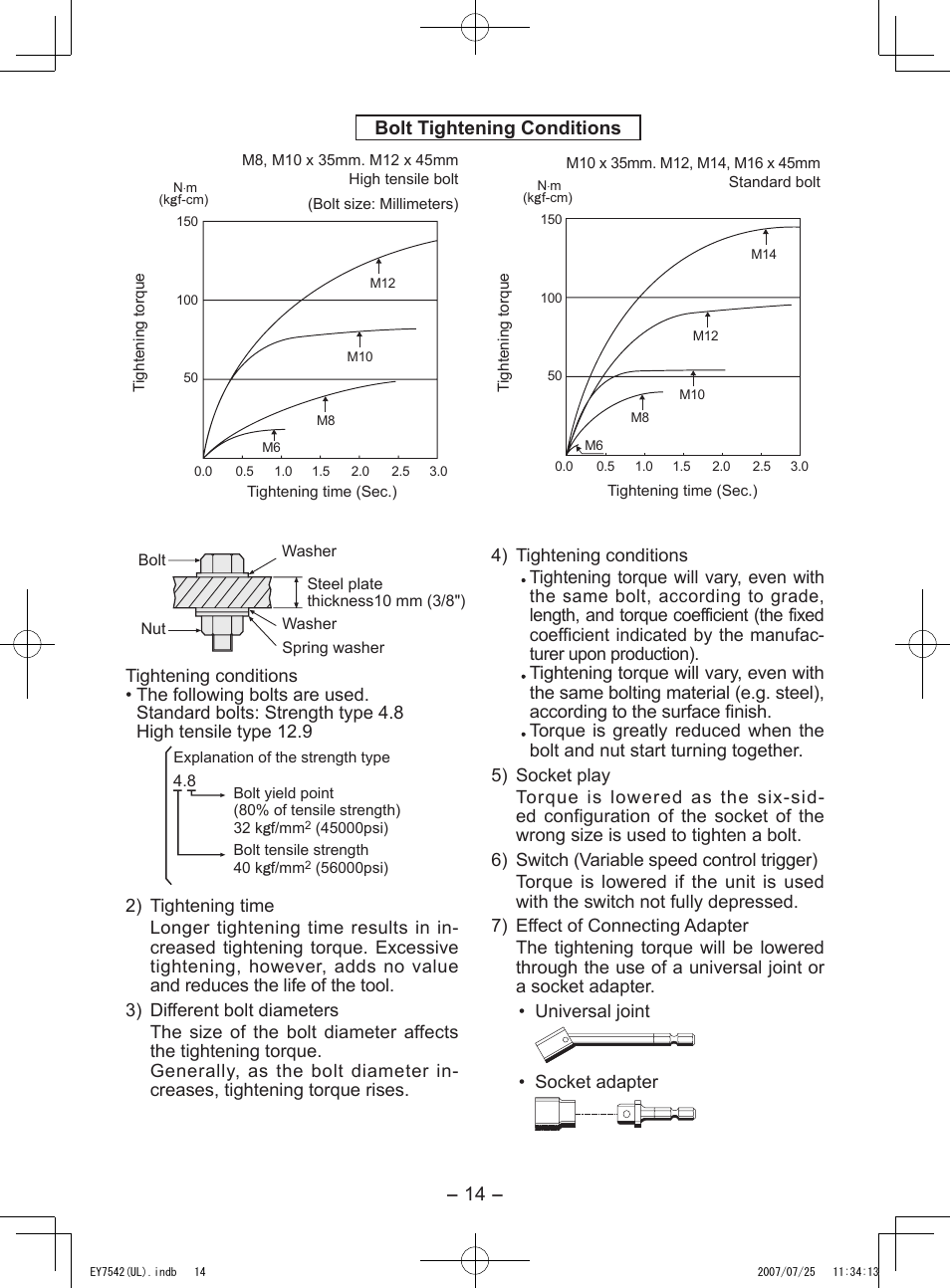 Bolt tightening conditions | Panasonic EY7542 User Manual | Page 14 / 48