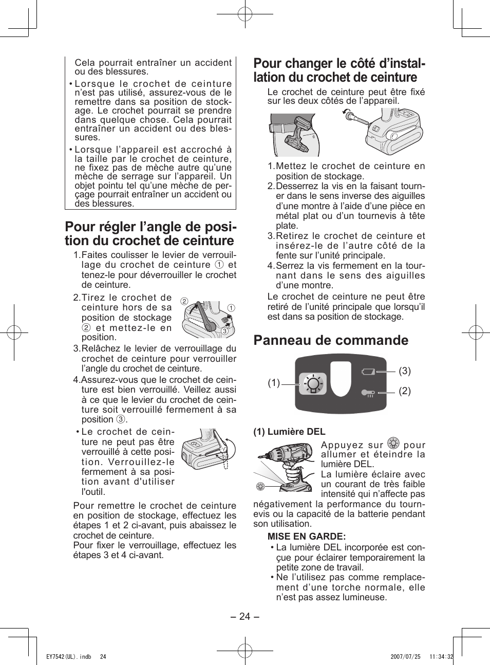 Panneau de commande | Panasonic EY7542 User Manual | Page 24 / 48
