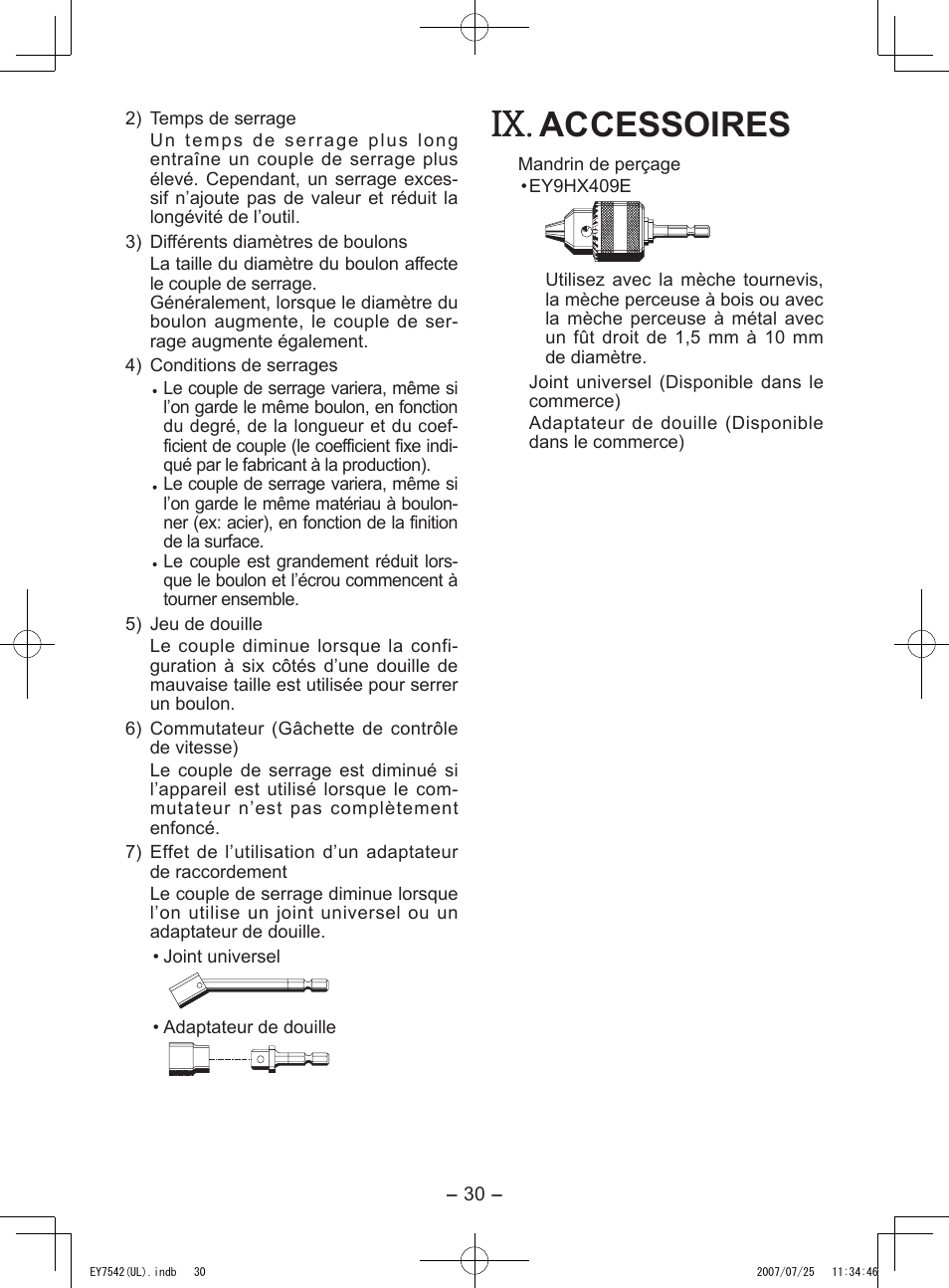 Accessoires | Panasonic EY7542 User Manual | Page 30 / 48
