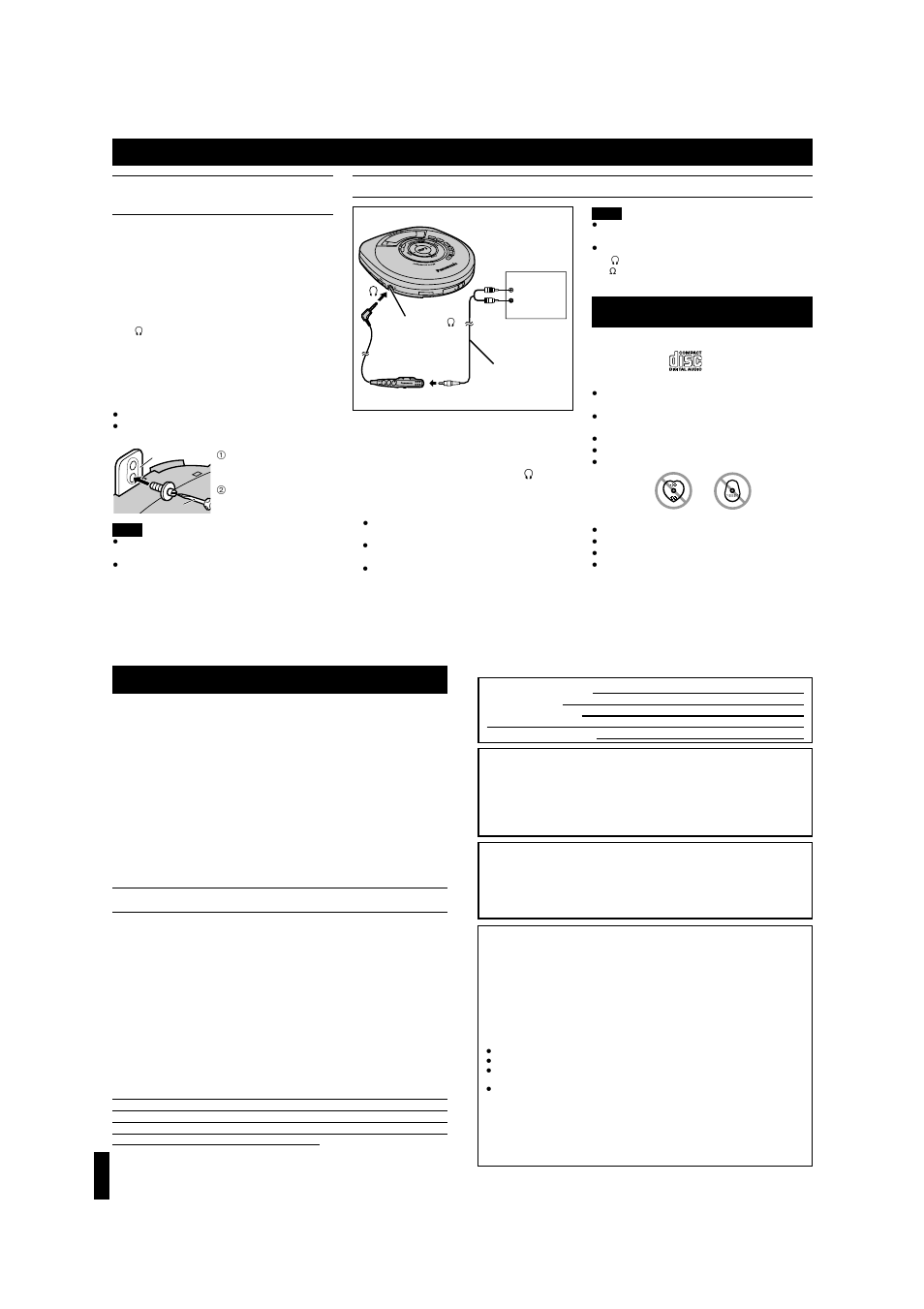 Using the unit with optional accessories, Product service, Concerning cds | Warning, Caution | Panasonic SL-MP353J User Manual | Page 7 / 8