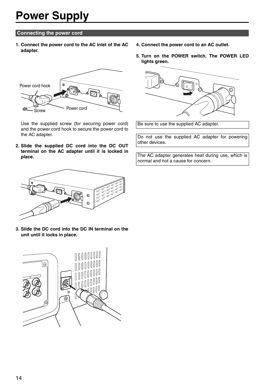 Power supply | Panasonic BT-LH2550P User Manual | Page 14 / 56