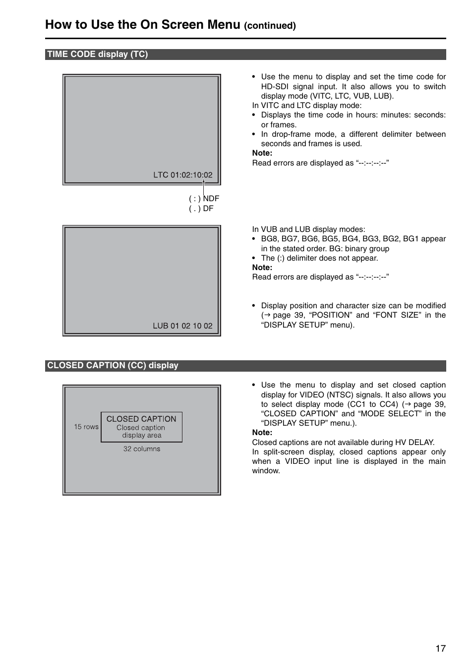 How to use the on screen menu | Panasonic BT-LH2550P User Manual | Page 17 / 56