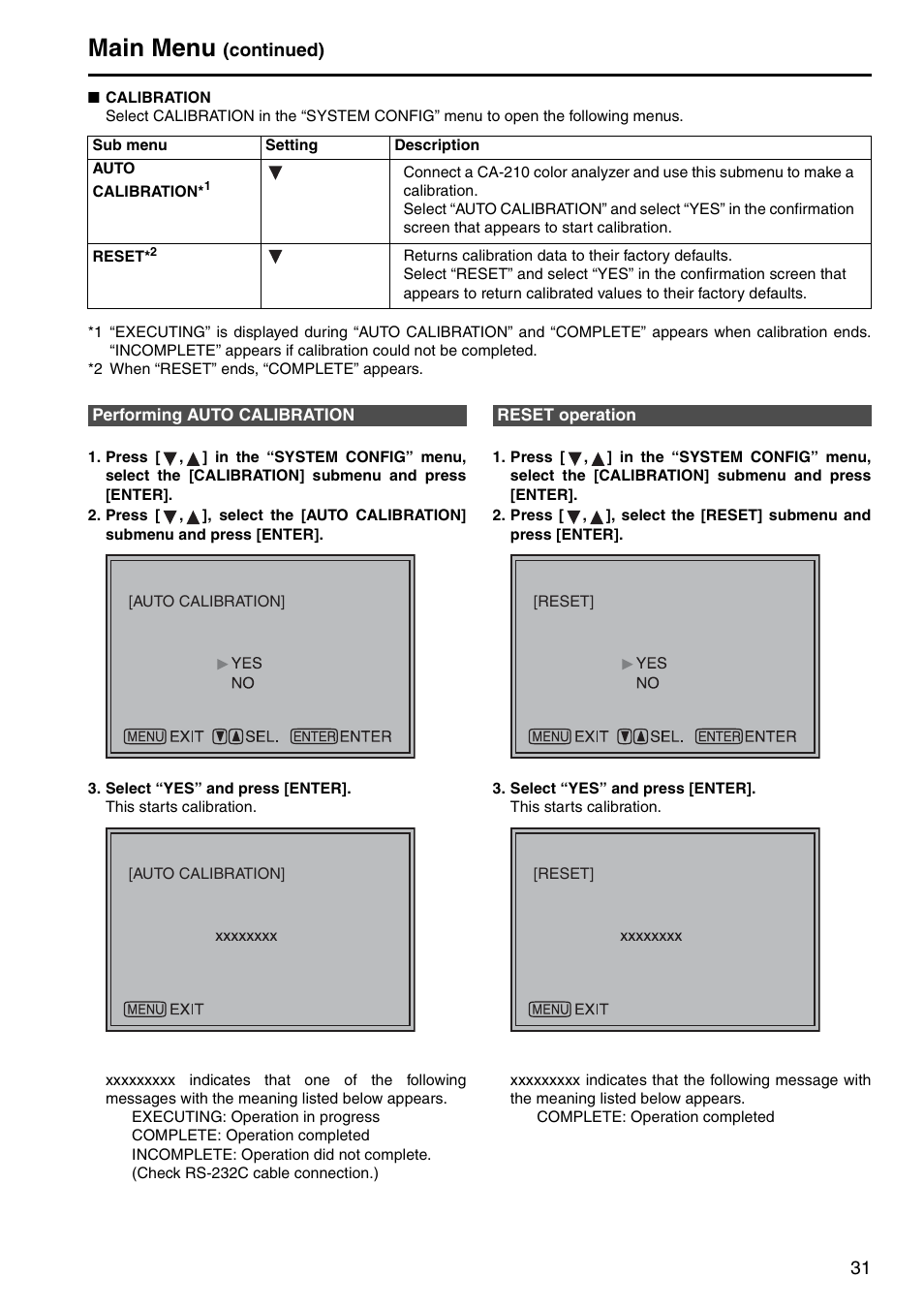 Main menu, Continued) | Panasonic BT-LH2550P User Manual | Page 31 / 56