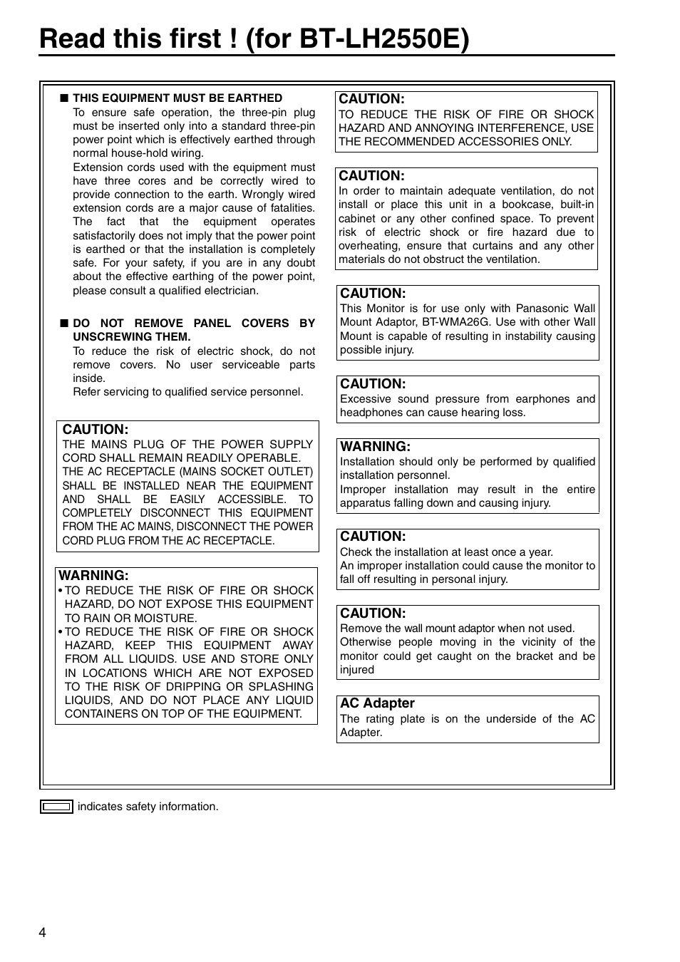 Read this first ! (for bt-lh2550e) | Panasonic BT-LH2550P User Manual | Page 4 / 56