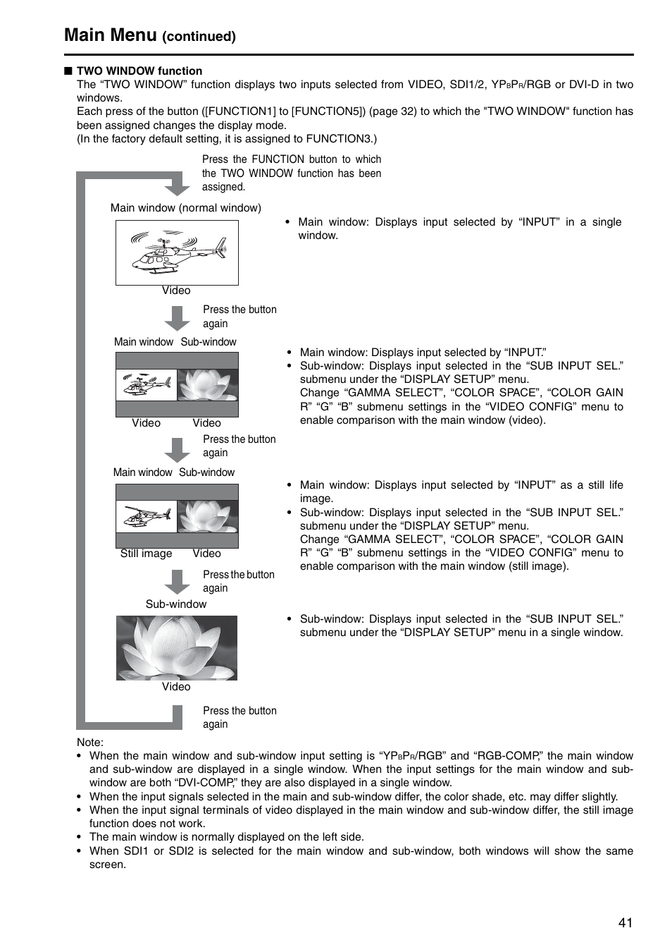 Main menu, Continued) | Panasonic BT-LH2550P User Manual | Page 41 / 56