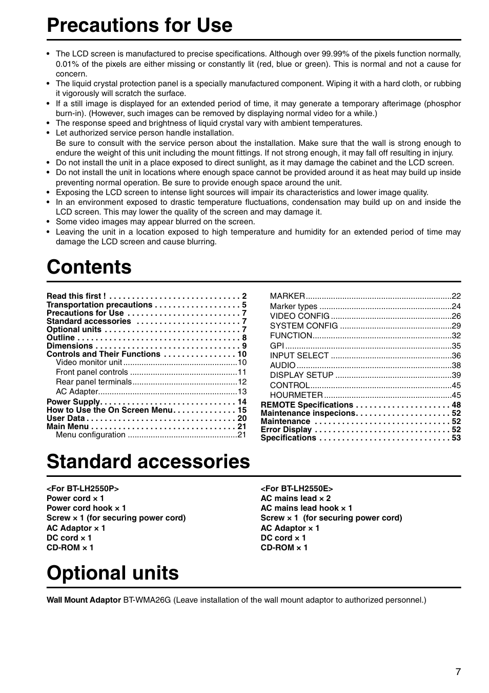 Panasonic BT-LH2550P User Manual | Page 7 / 56
