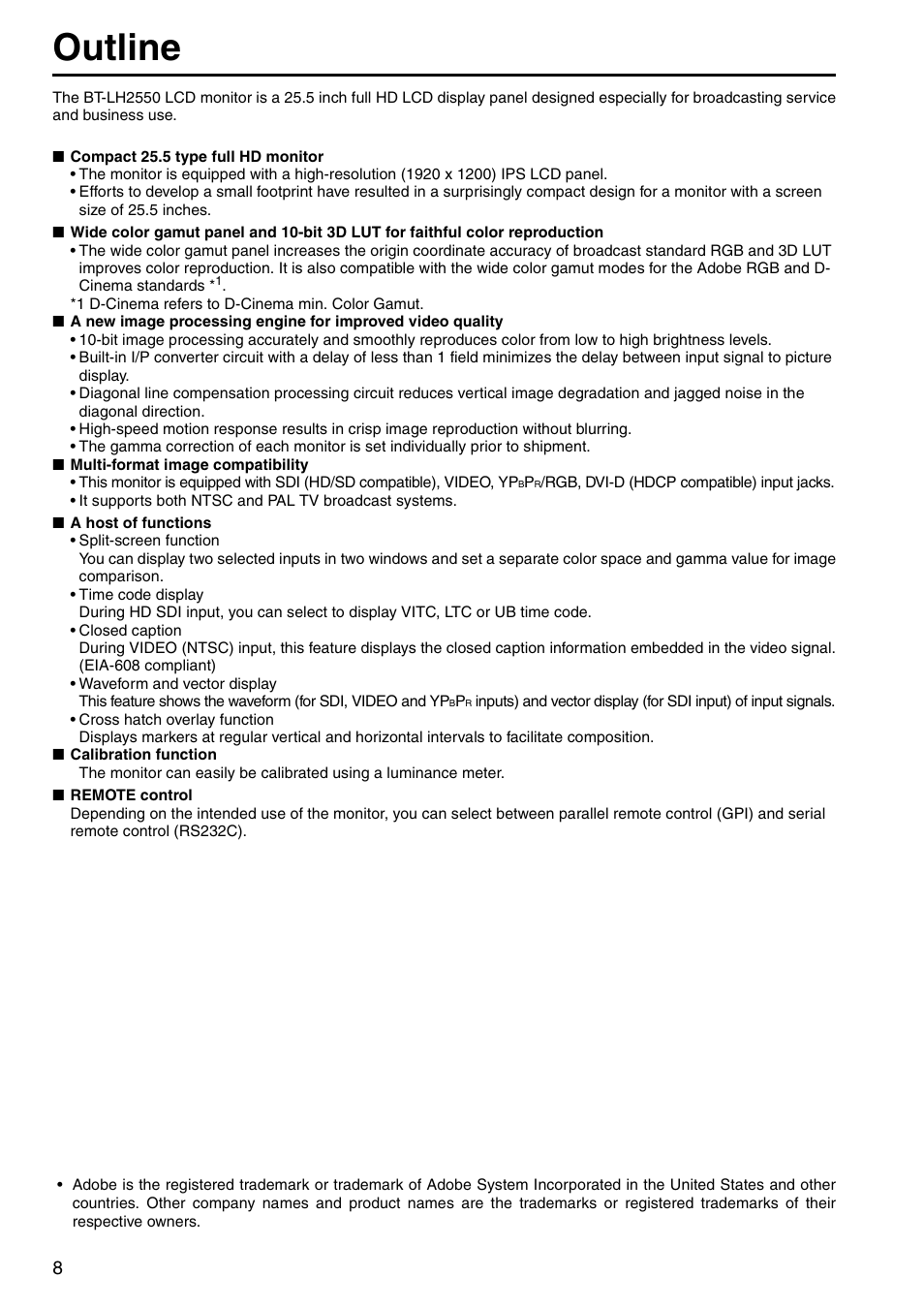 Outline | Panasonic BT-LH2550P User Manual | Page 8 / 56