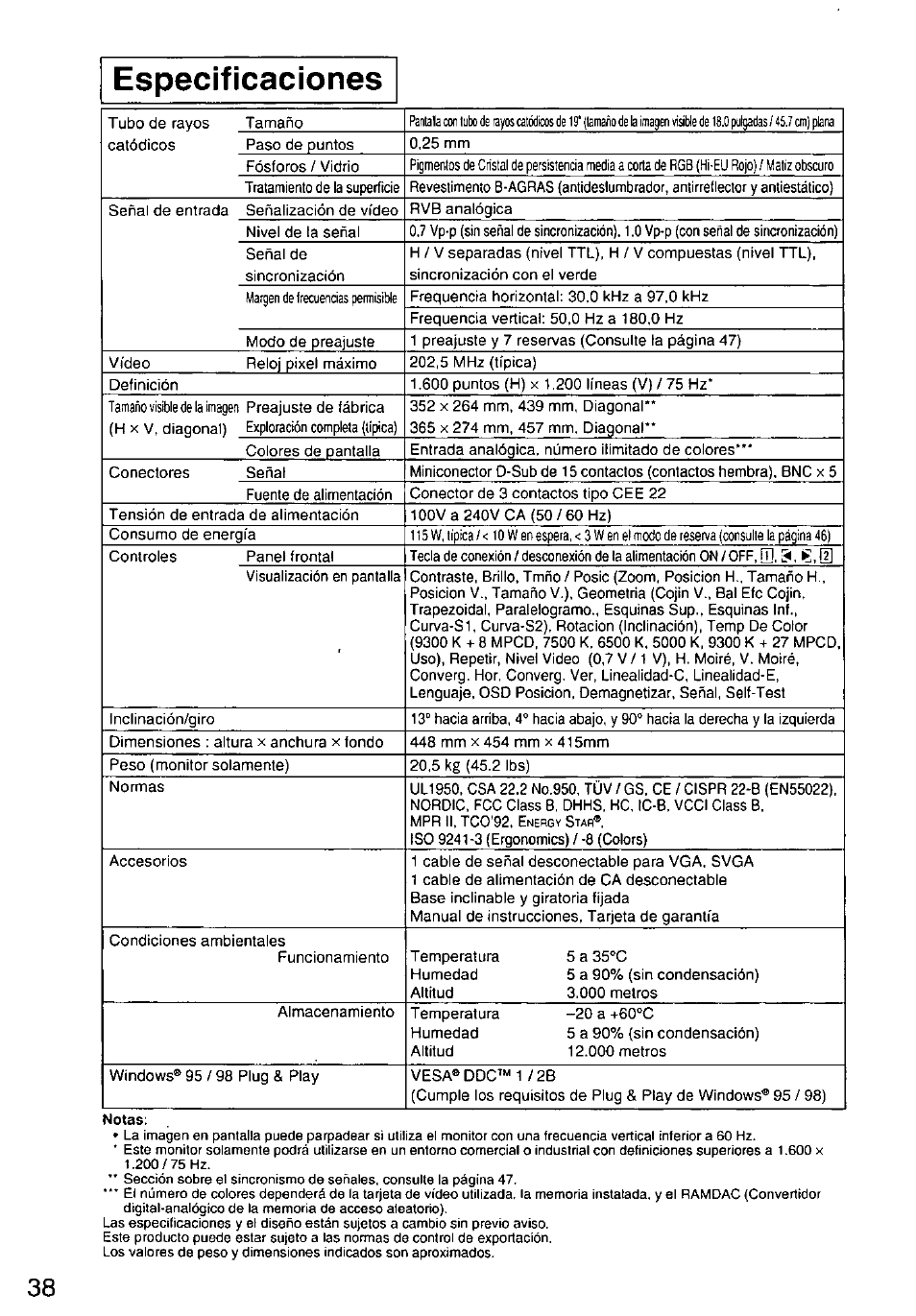 Especificaciones | Panasonic TX-D9S45MB User Manual | Page 39 / 51