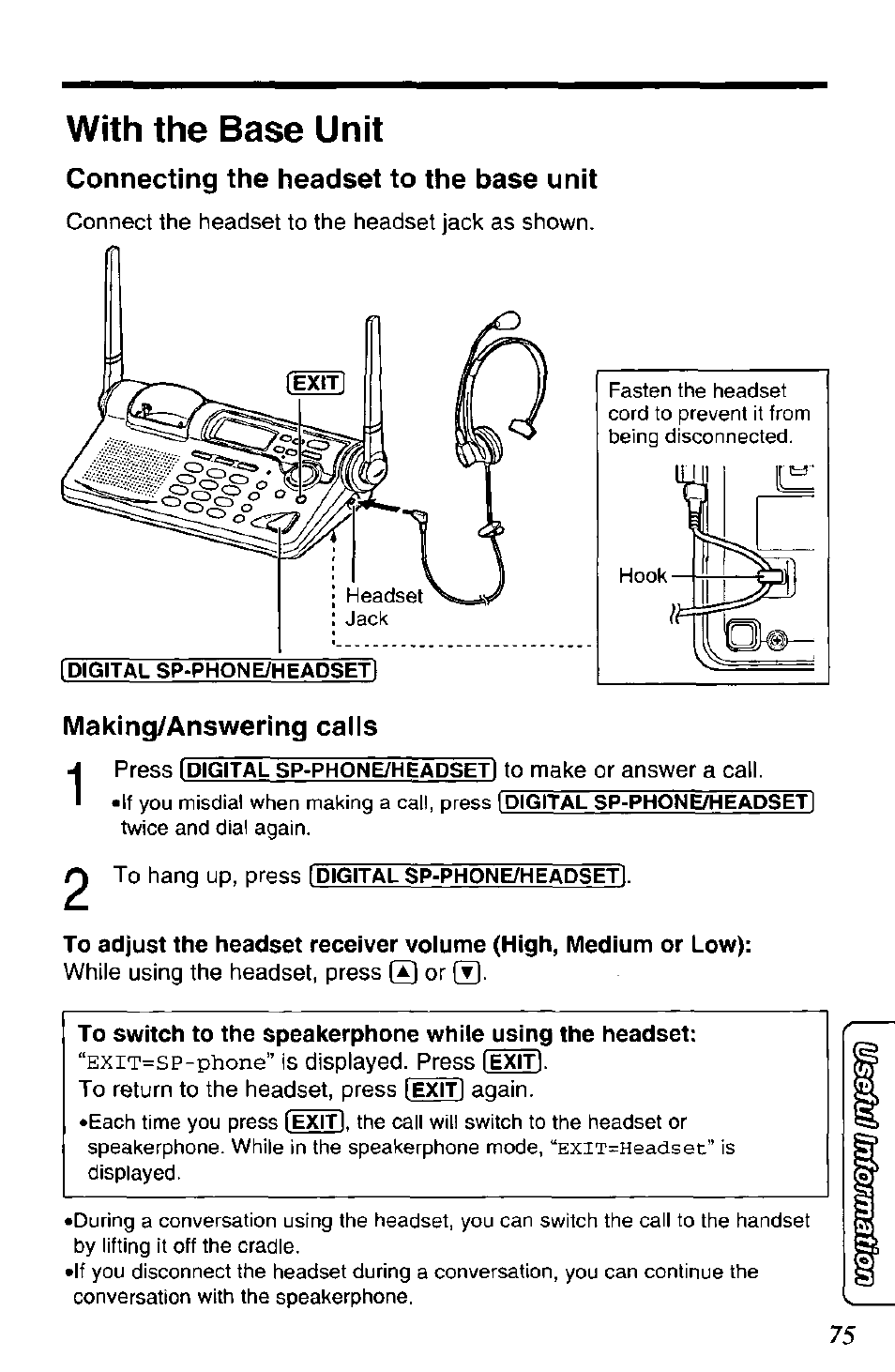 Making/answering calls, Answering calls, With the base unit | Panasonic KX-TG2670N User Manual | Page 75 / 92