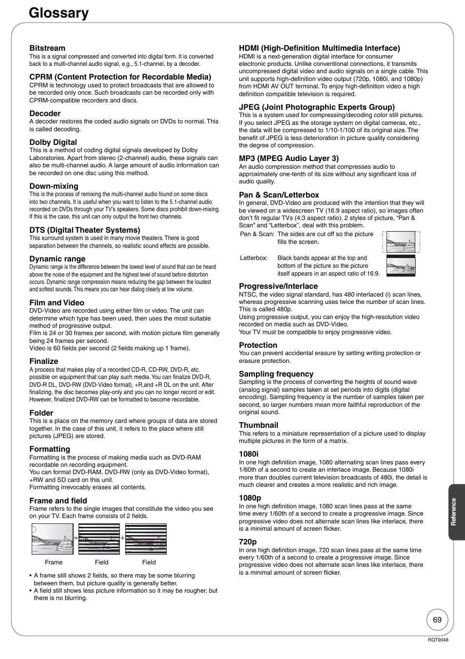 Glossary | Panasonic DIGA DMR-EA18 User Manual | Page 69 / 76