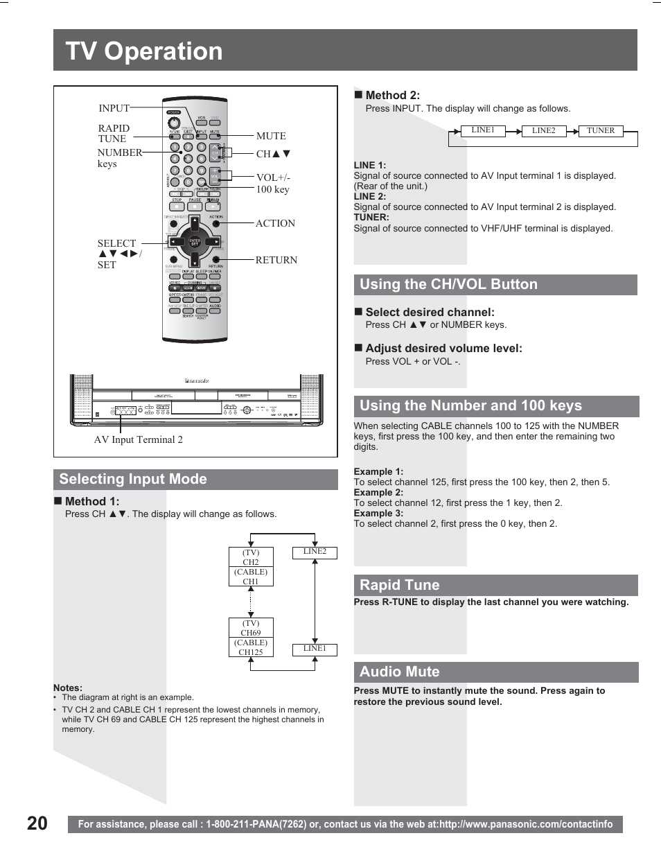 Tv operation, Selecting input mode using the ch/vol button | Panasonic PV DR2714 User Manual | Page 20 / 92