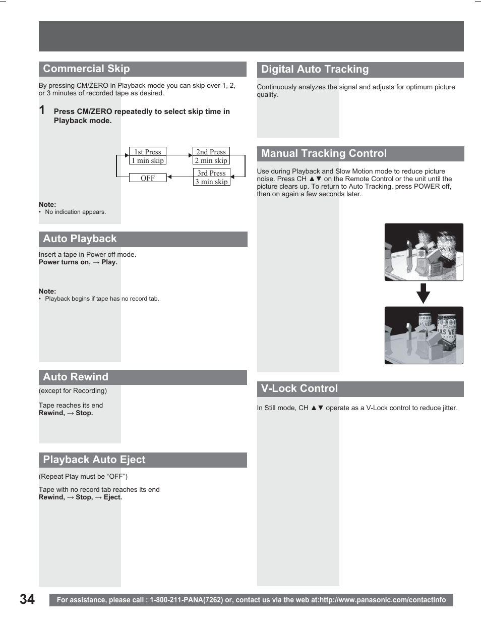 Auto playback auto rewind playback auto eject, Commercial skip | Panasonic PV DR2714 User Manual | Page 34 / 92
