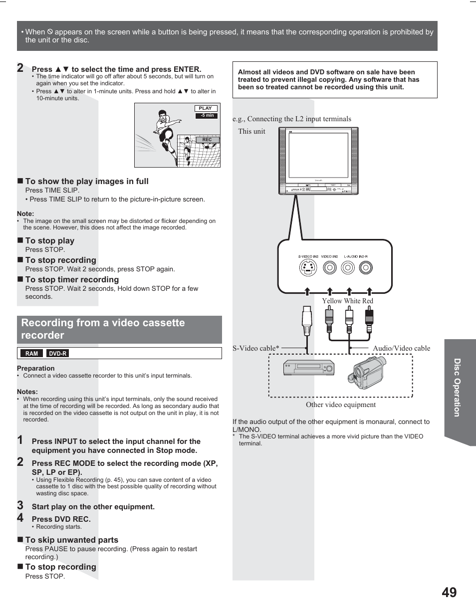 Recording from a video cassette recorder | Panasonic PV DR2714 User Manual | Page 49 / 92