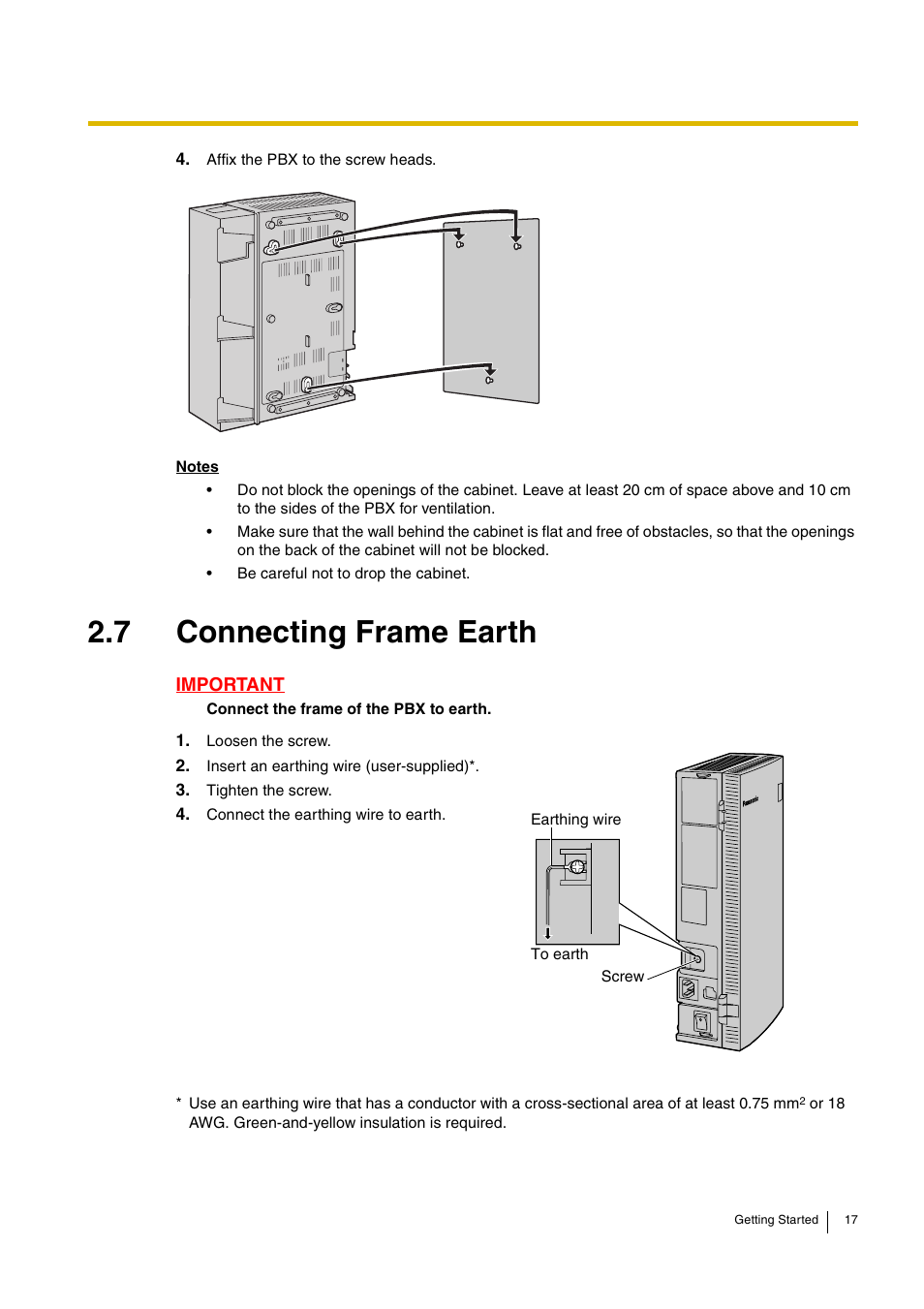 7 connecting frame earth | Panasonic ADVANCED HYBRID KX-TEB308 User Manual | Page 17 / 36