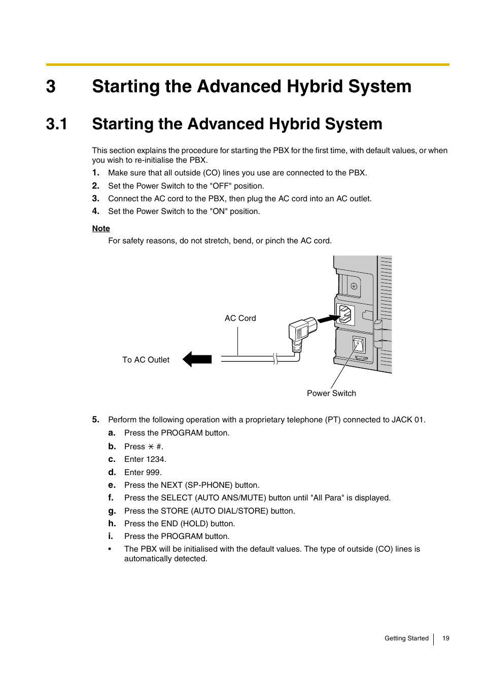 3 starting the advanced hybrid system, 1 starting the advanced hybrid system, 3starting the advanced hybrid system | Panasonic ADVANCED HYBRID KX-TEB308 User Manual | Page 19 / 36