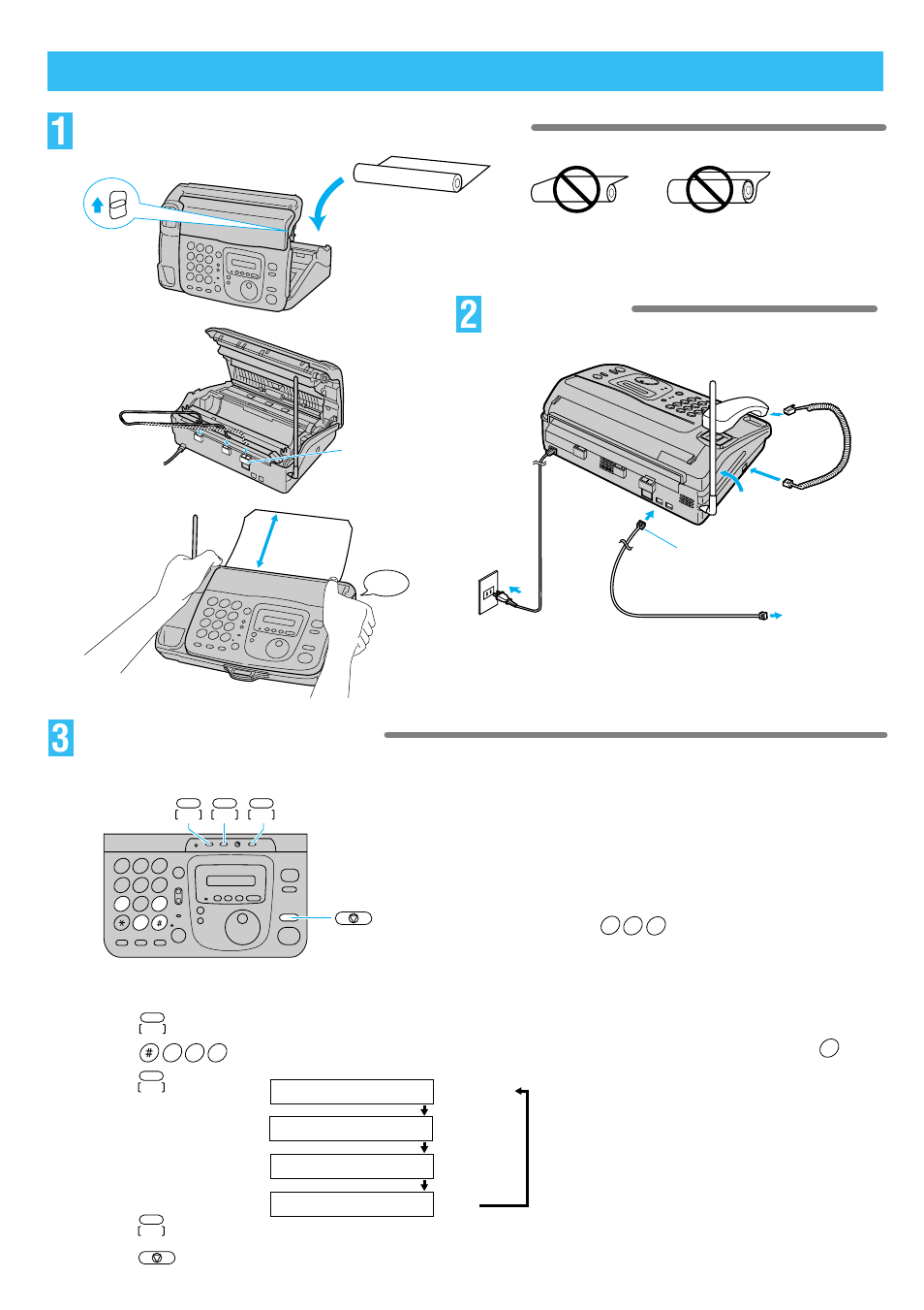 Preparations, Installing the recording paper and stacker, Automatic dial mode setting | Connections | Panasonic KX-PW11CLH User Manual | Page 2 / 16