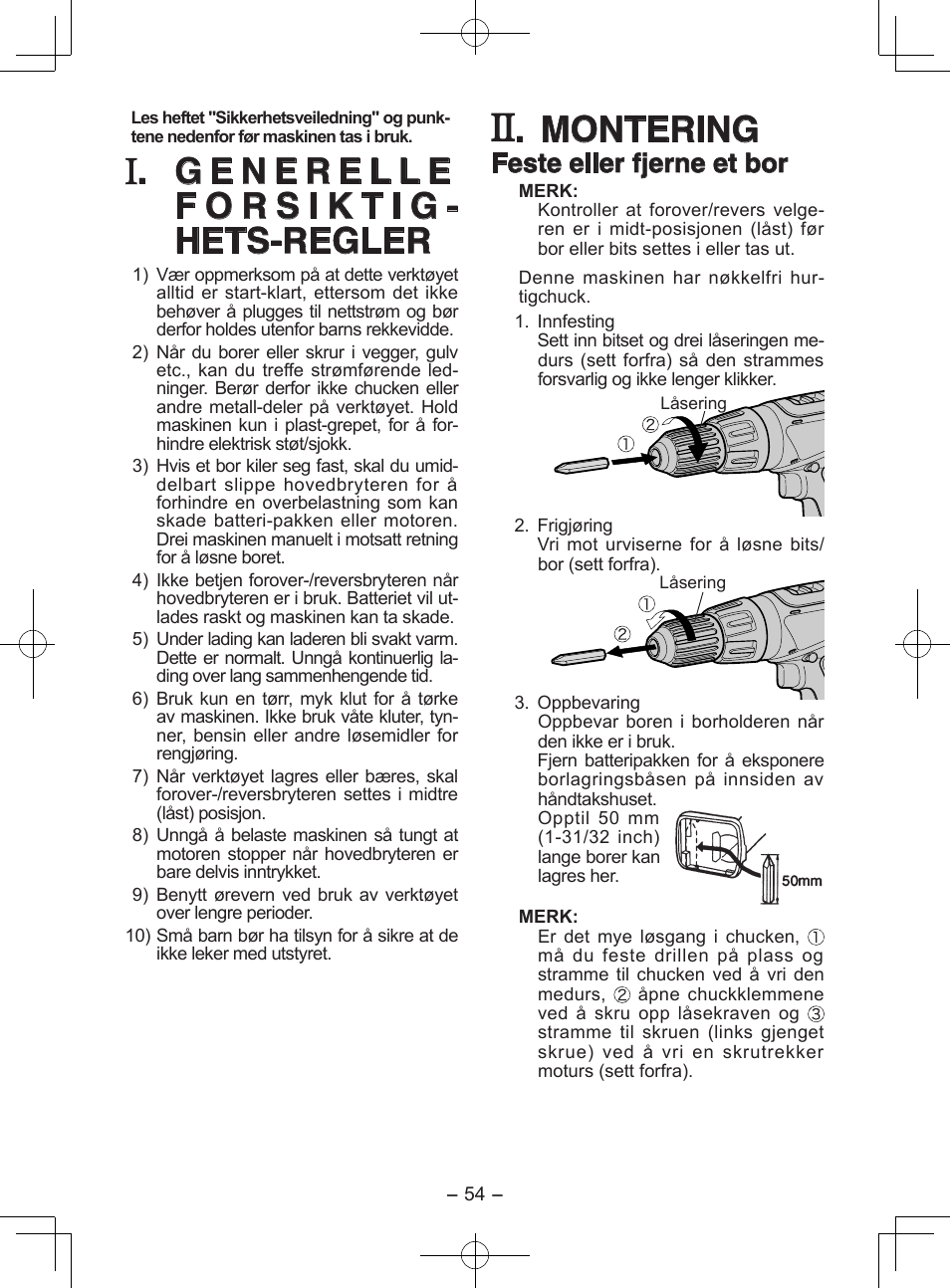 Montering, Feste eller fjerne et bor | Panasonic EY6950 User Manual | Page 54 / 68