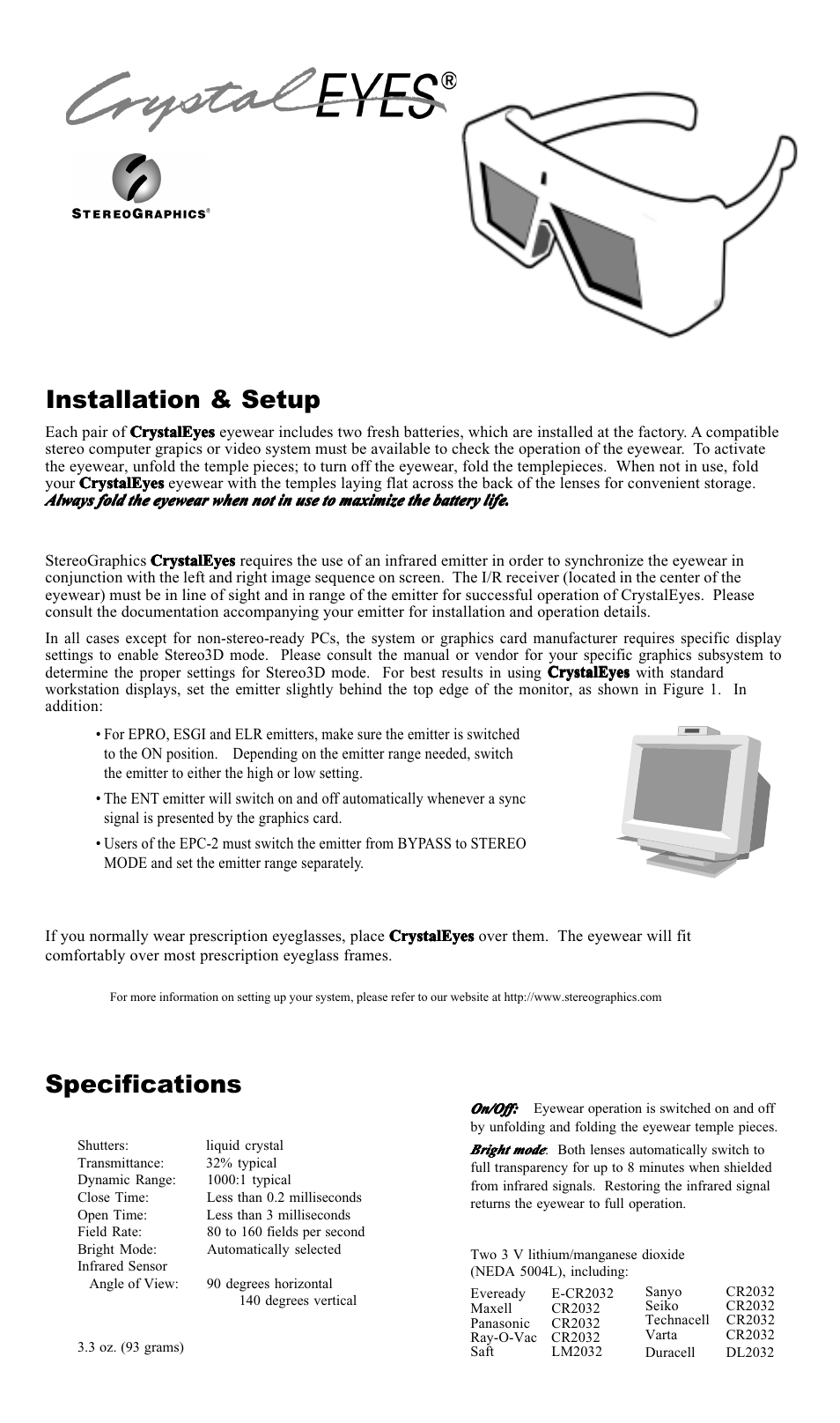 Panasonic Crystal Eyes Wear User Manual | 2 pages