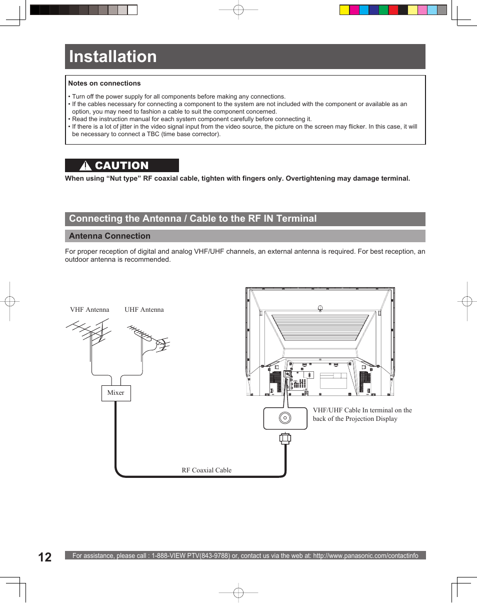 Installation, Caution | Panasonic PT 56DLX75 User Manual | Page 12 / 80