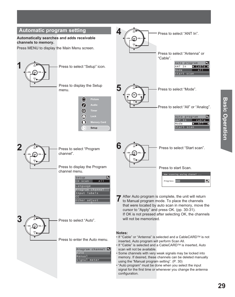 Basic operation, Automatic program setting | Panasonic PT 56DLX25 User Manual | Page 29 / 80