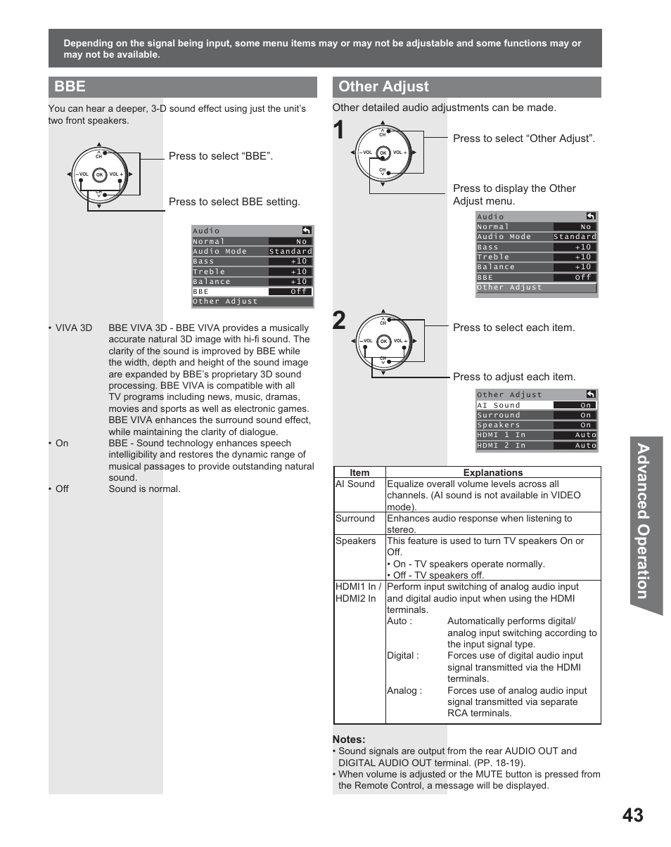 Advanced op eration, Other adjust | Panasonic PT 56DLX25 User Manual | Page 43 / 80