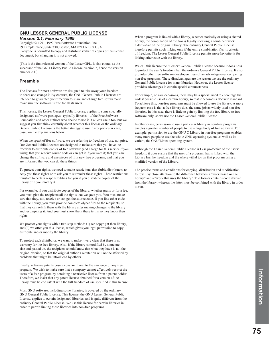 Information | Panasonic PT 56DLX25 User Manual | Page 75 / 80