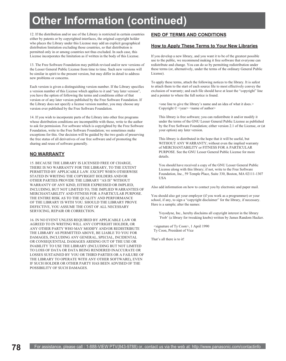 Other information (continued) | Panasonic PT 56DLX25 User Manual | Page 78 / 80