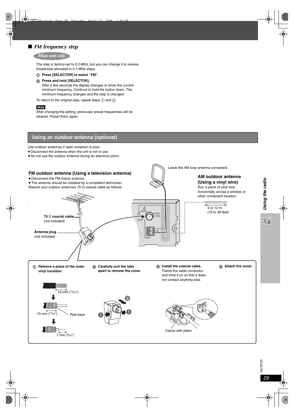 Fm frequency step, Using an outdoor antenna (optional) | Panasonic SC-HT744 User Manual | Page 29 / 38