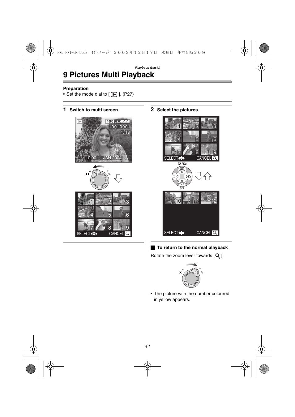 9 pictures multi playback | Panasonic DMC-FX1GN User Manual | Page 44 / 120