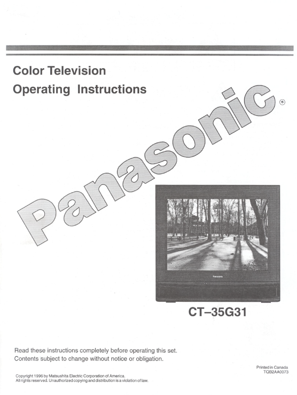 Panasonic CT-35G31 User Manual | 36 pages