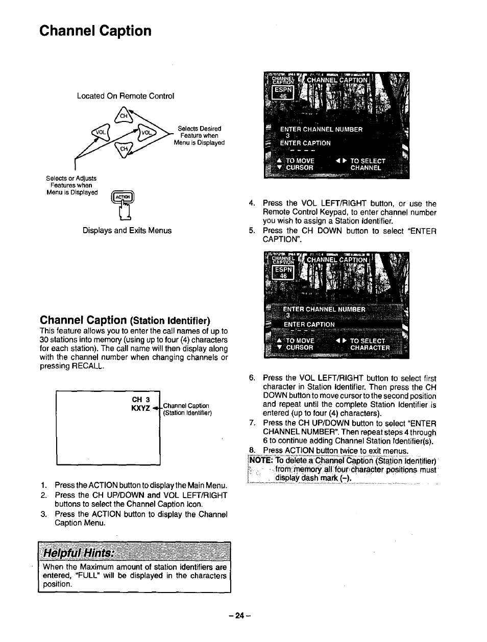 Channel caption, Channel caption (station identifier) | Panasonic CT-35G31 User Manual | Page 24 / 36