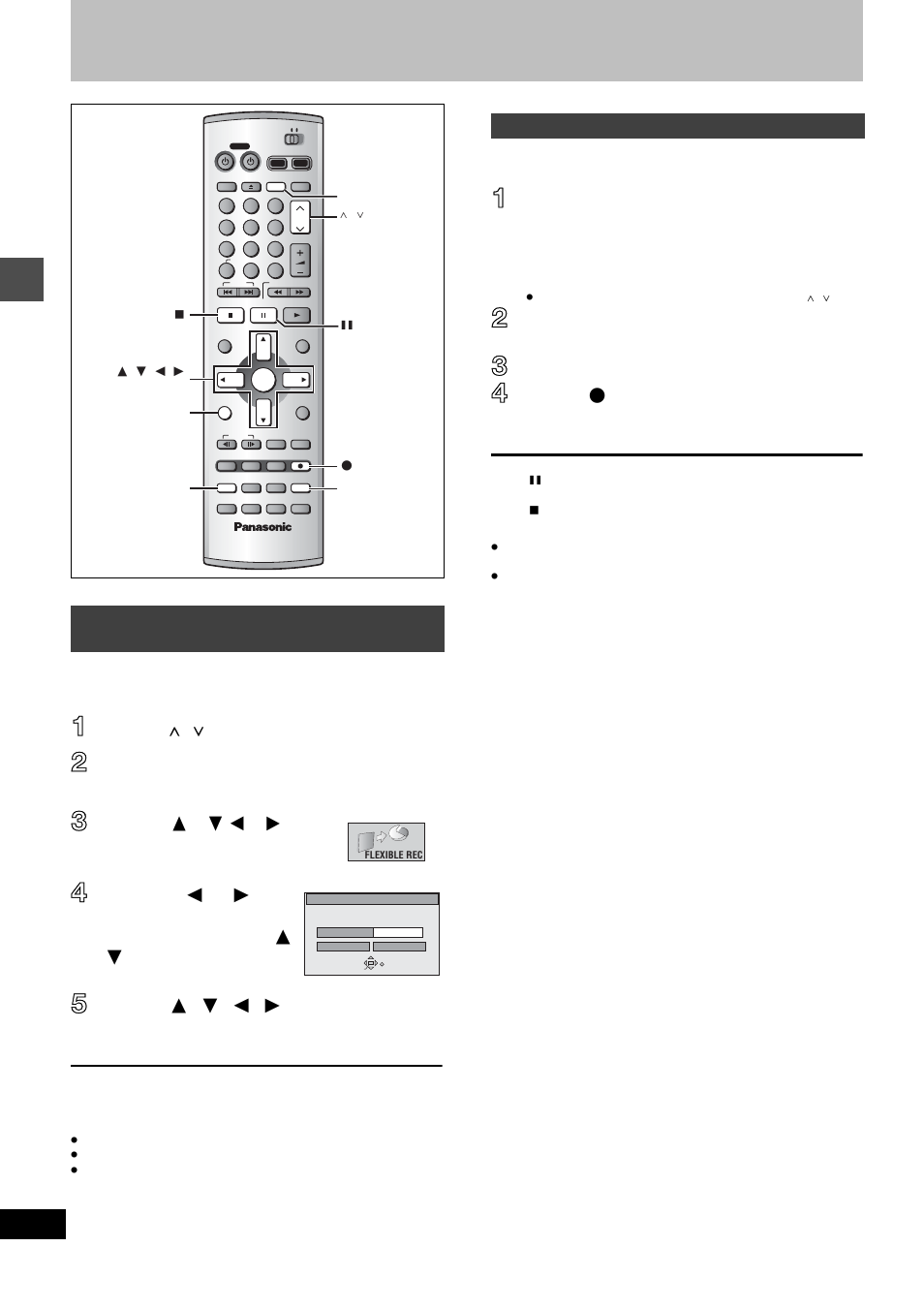 Press [ w , x , ch] to select the channel, Press [functions, Start play on the other equipment | Recording from a video cassette recorder, Recording television programs | Panasonic DMR-E80H User Manual | Page 16 / 64