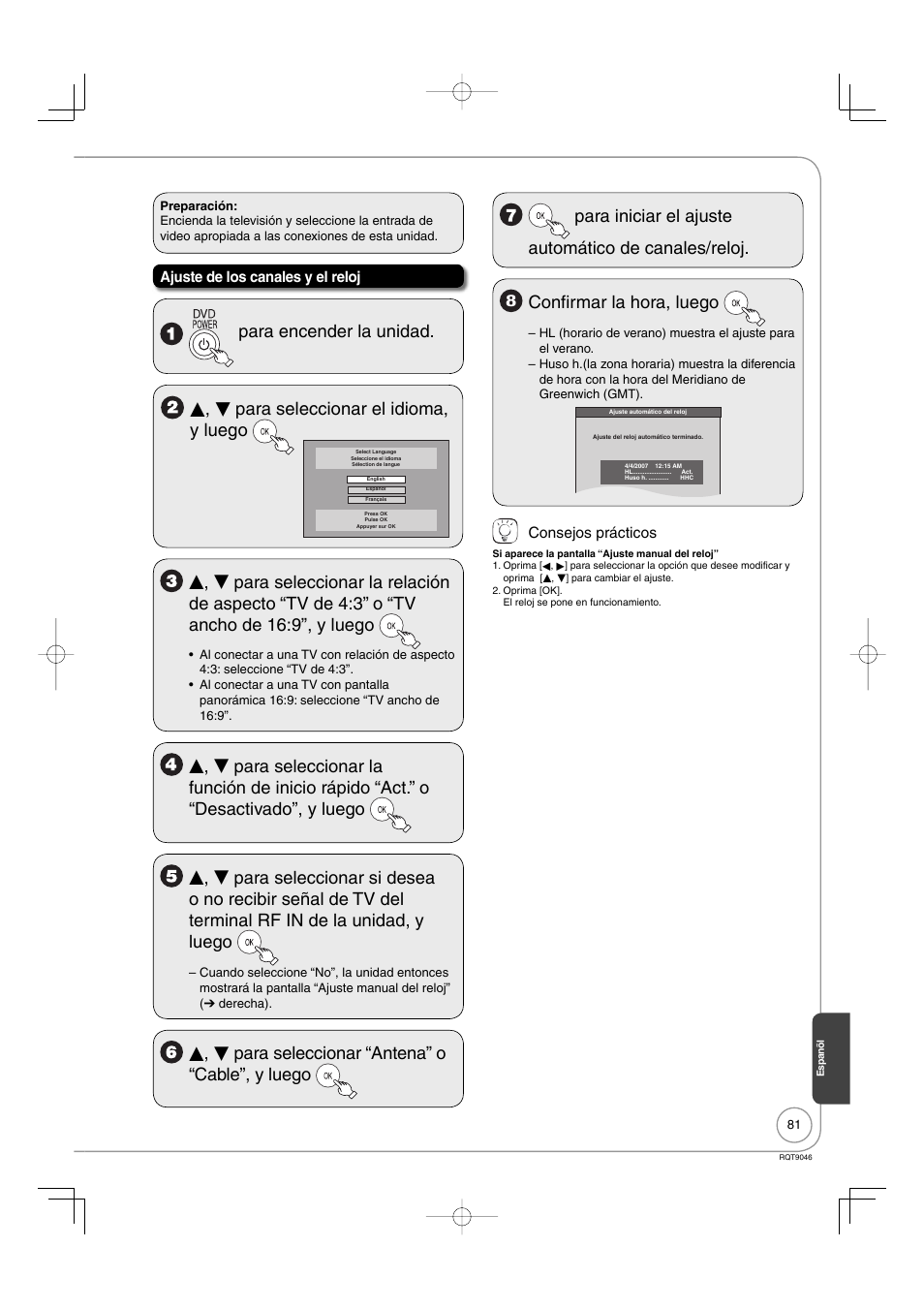 Confirmar la hora, luego | Panasonic DMR-EZ28 User Manual | Page 81 / 84